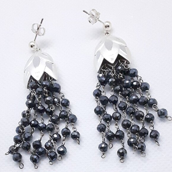 Elegant Designer Rebecca Hook sterling silver and hematite drop earrings - Picture 1 of 12